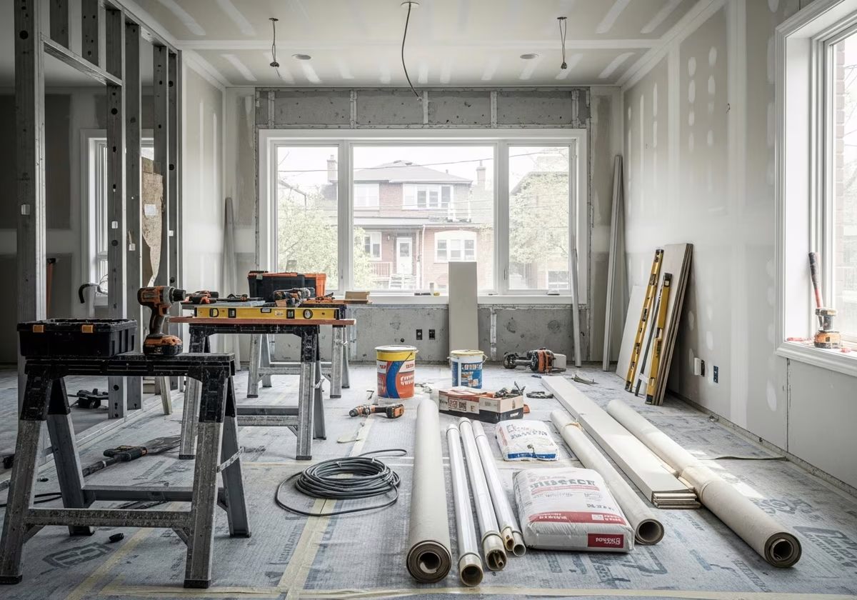 Medical Office Buildout tools and materials staged in Toronto home