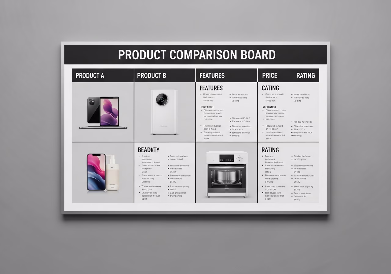 Side-by-side product and material comparison for retail store buildout — typical brands and finishes used in Toronto home ren