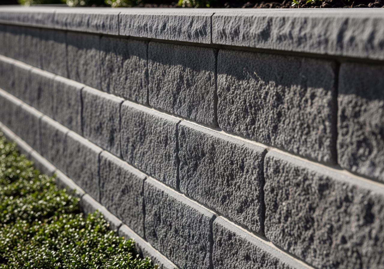 Close-up detail of professionally completed retaining wall installation showing craftsmanship and finish quality