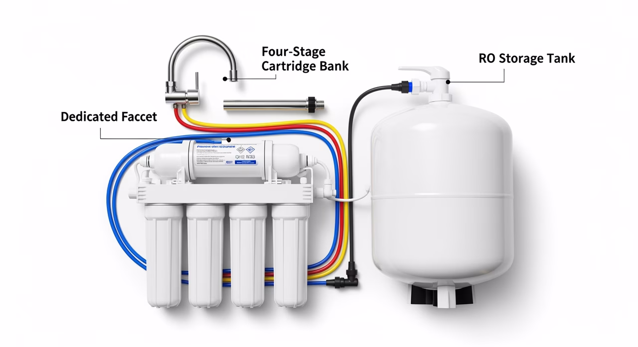 APEC, iSpring, and Aquasana under-sink RO systems compared on countertop display