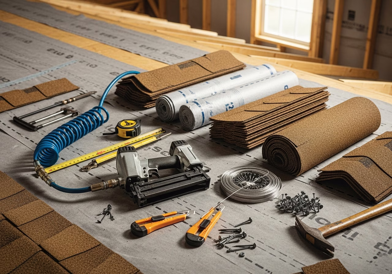 Tools and materials staged for roofing installation in Vaughan