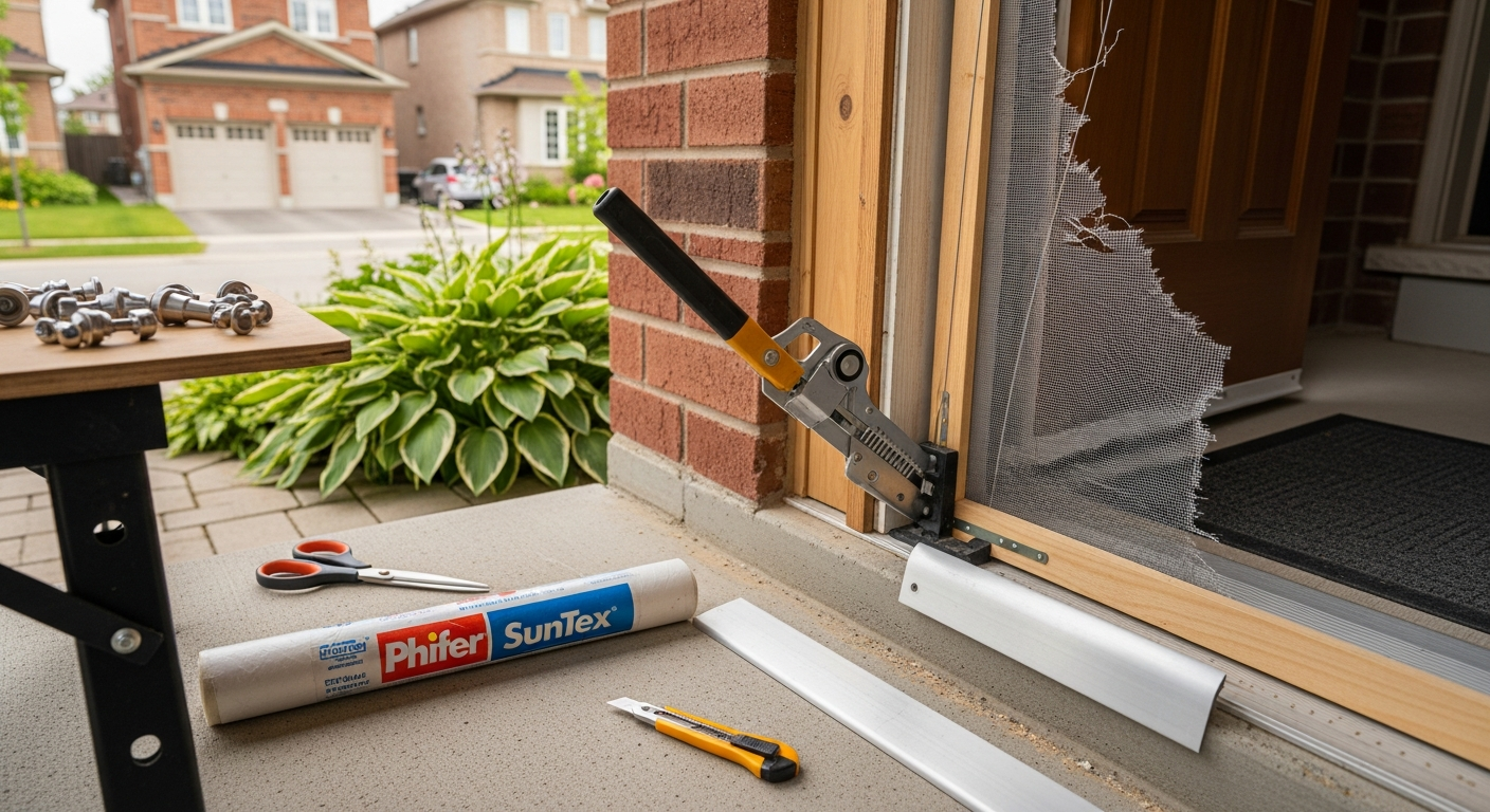 Professional screen door repair & replacement project completed by RenoHouse in Ajax — quality workmanship guaranteed