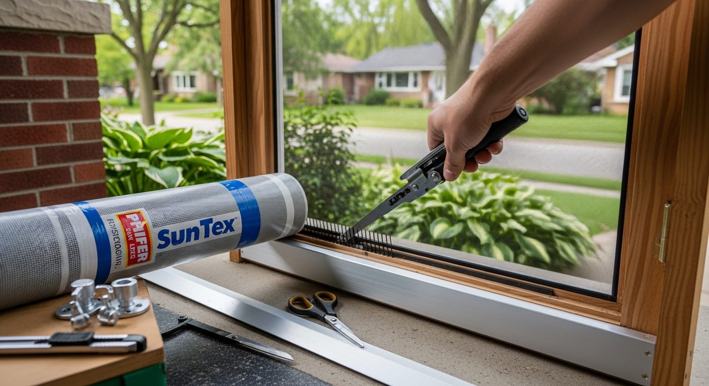 Editorial detail of a Oshawa screen door repair & replacement install — visible quality finish