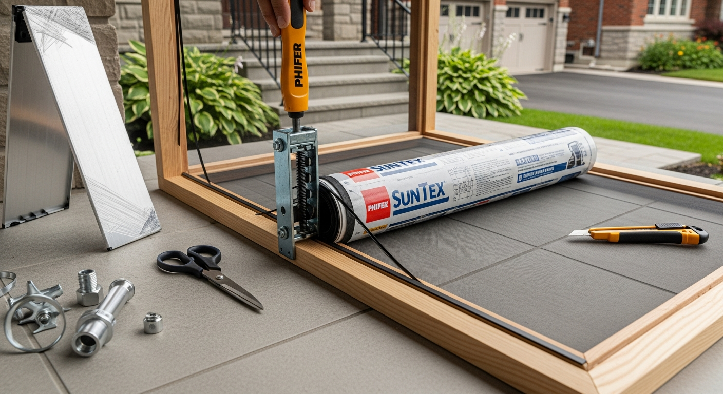 Detail view of a screen door repair & replacement job finished in Richmond Hill — expert craftsmanship