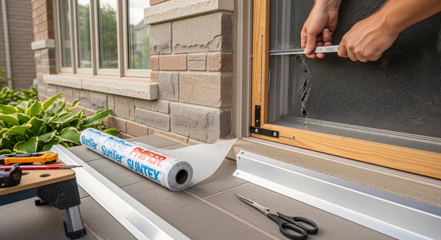 Completed screen door repair & replacement work showcasing finishing details in Stouffville