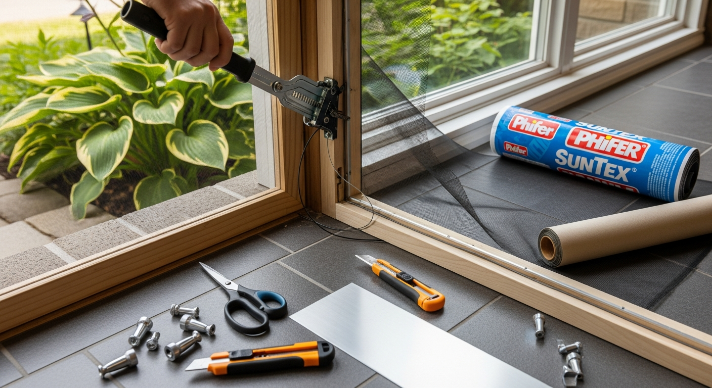 On-site screen door repair & replacement install detail at a Toronto property