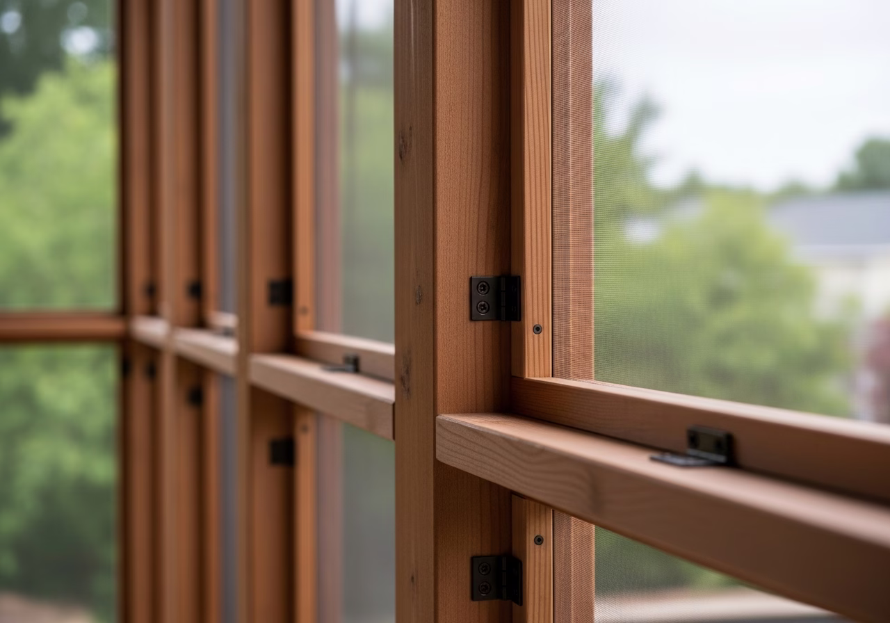 Close-up detail of professionally completed screen porch installation showing craftsmanship and finish quality