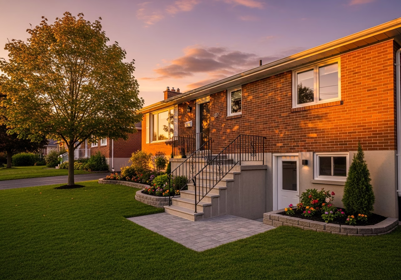 Finished second egress for basement apartment result in a Toronto/GTA home, photographed in natural light