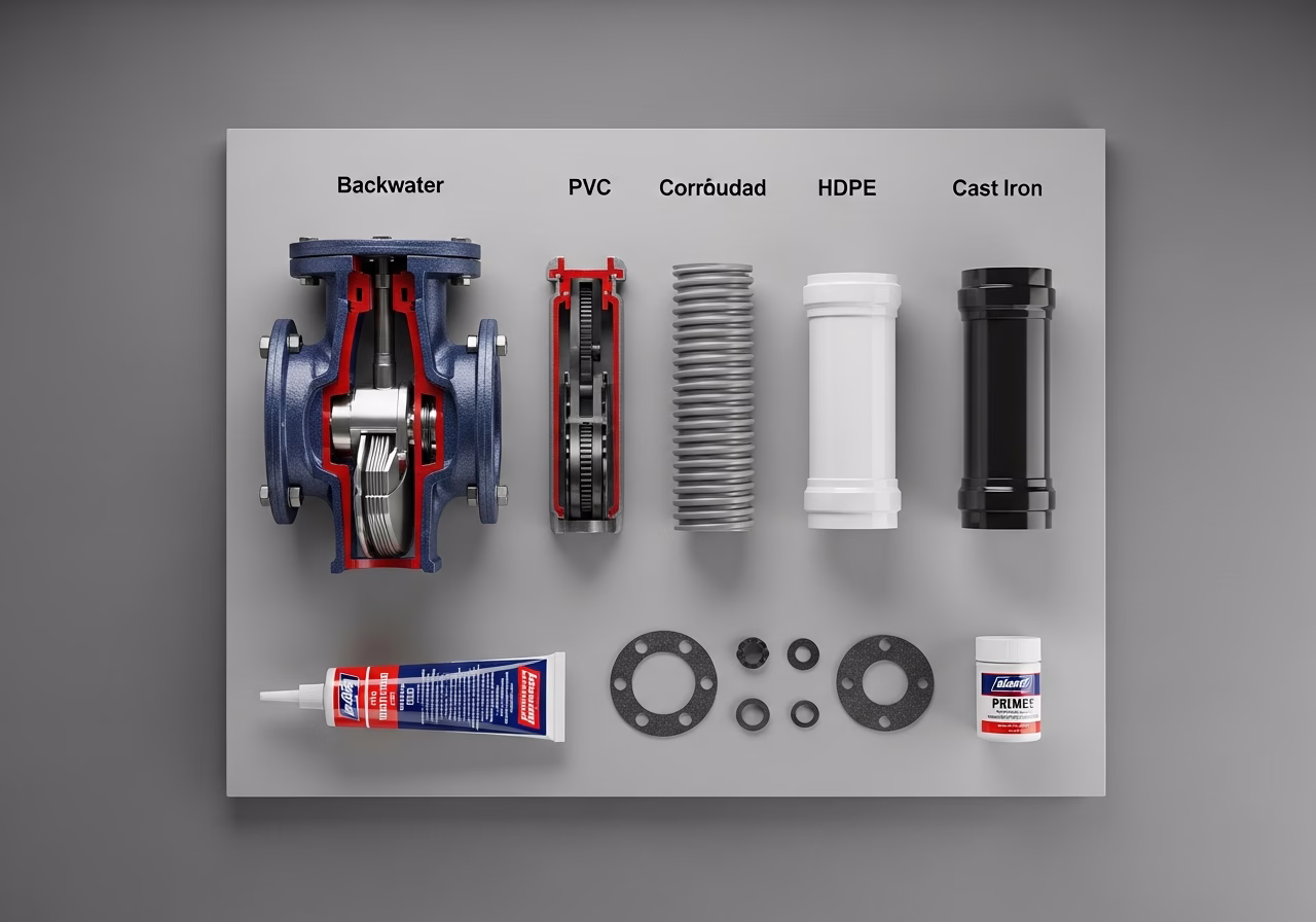 Brand and material comparison for sewer backwater valve installation