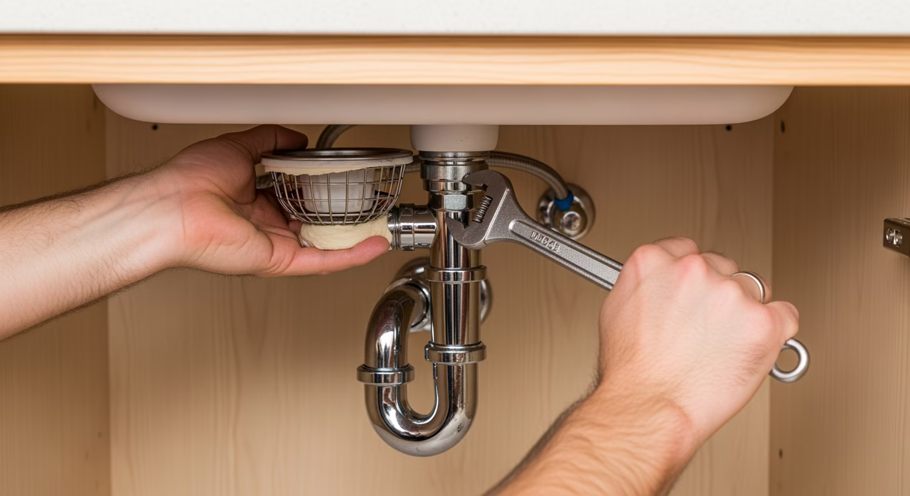 Licensed 306A plumber installing undermount stainless steel kitchen sink in Vaughan home
