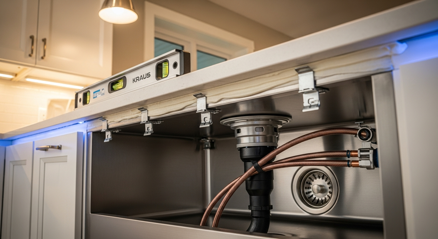 Recent Burlington-area kitchen & bathroom sink installation project — professional finish detail