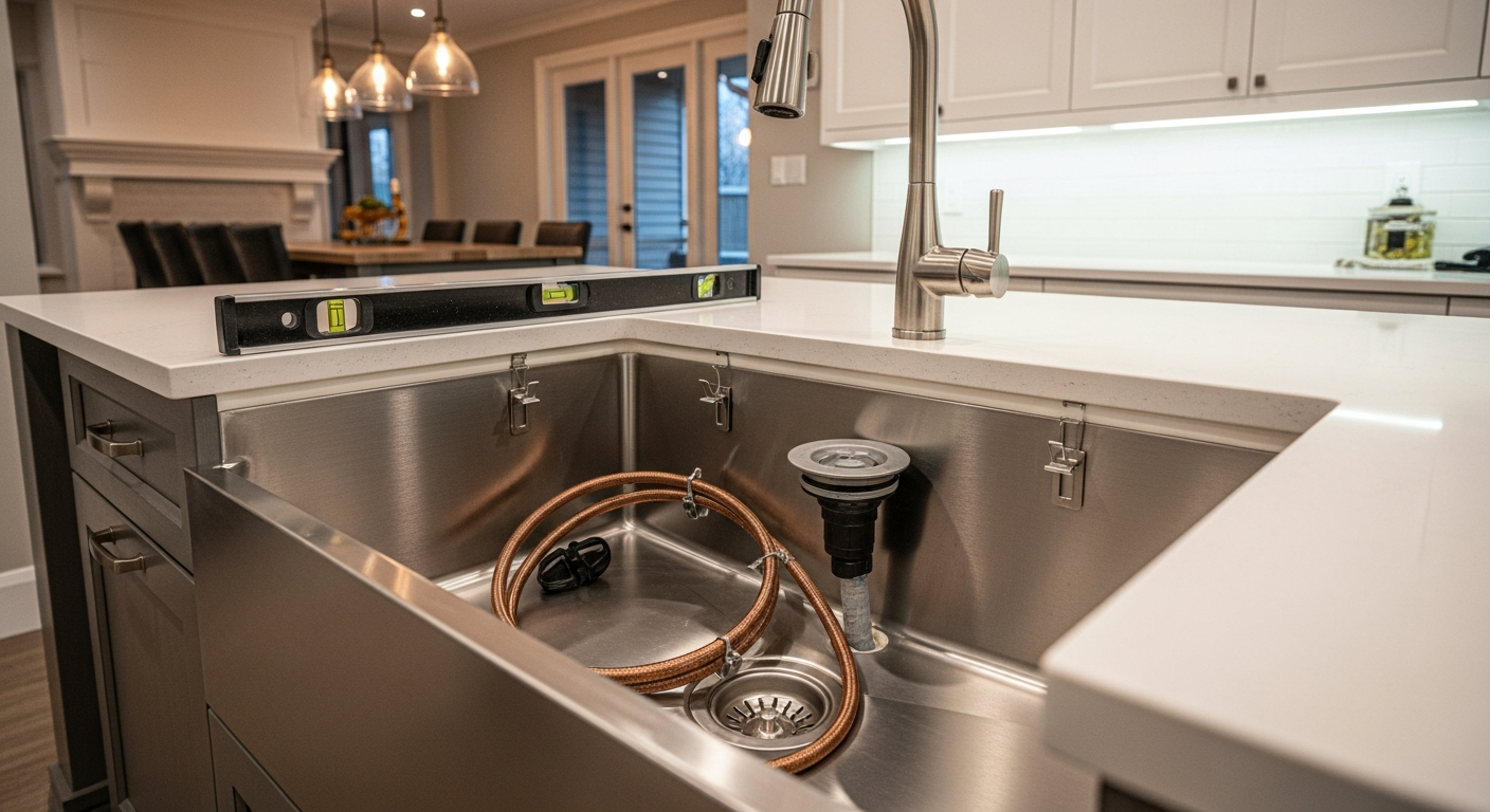 Final result of a kitchen & bathroom sink installation project at a King City residence