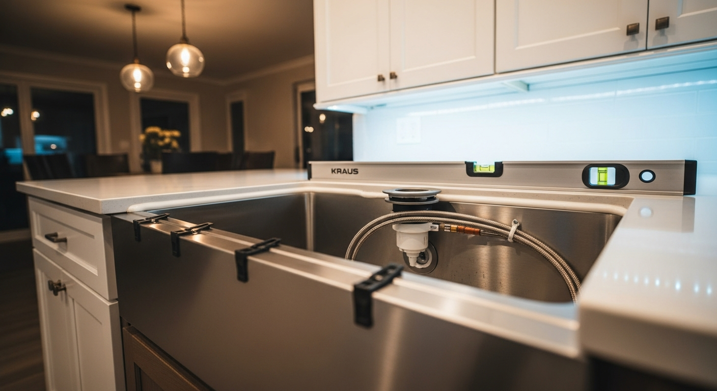 Completed kitchen & bathroom sink installation work showcasing finishing details in Markham