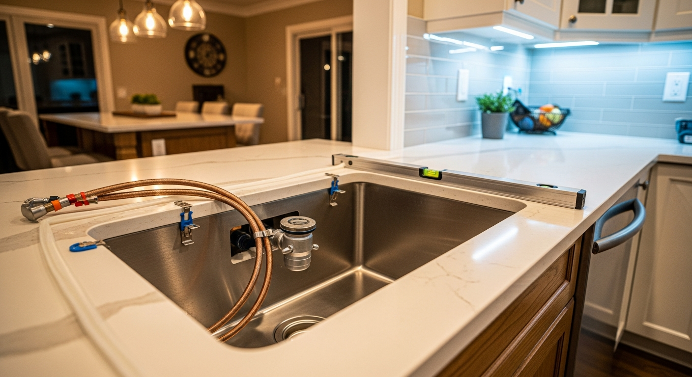 Recent Newmarket-area kitchen & bathroom sink installation project — professional finish detail