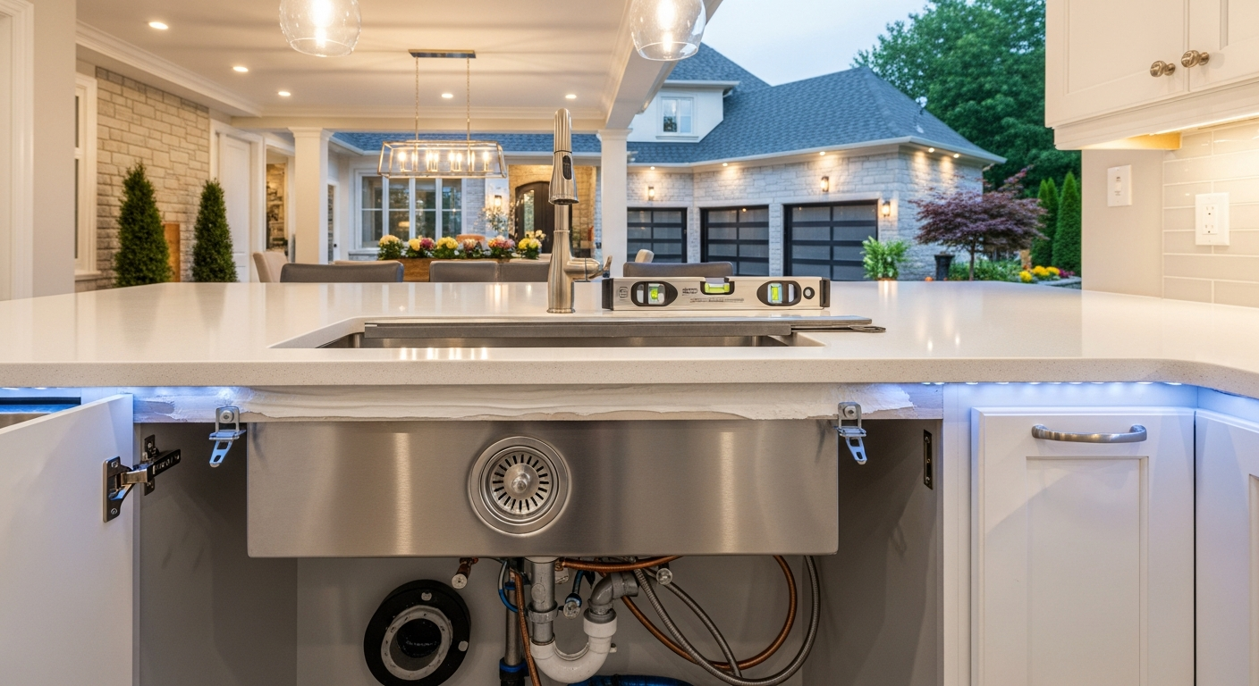 Final result of a kitchen & bathroom sink installation project at a Vaughan residence