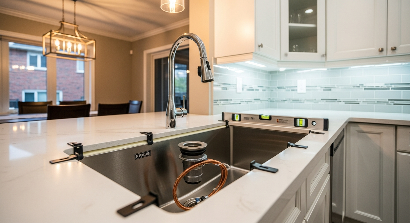 On-site kitchen & bathroom sink installation install detail at a Whitby property