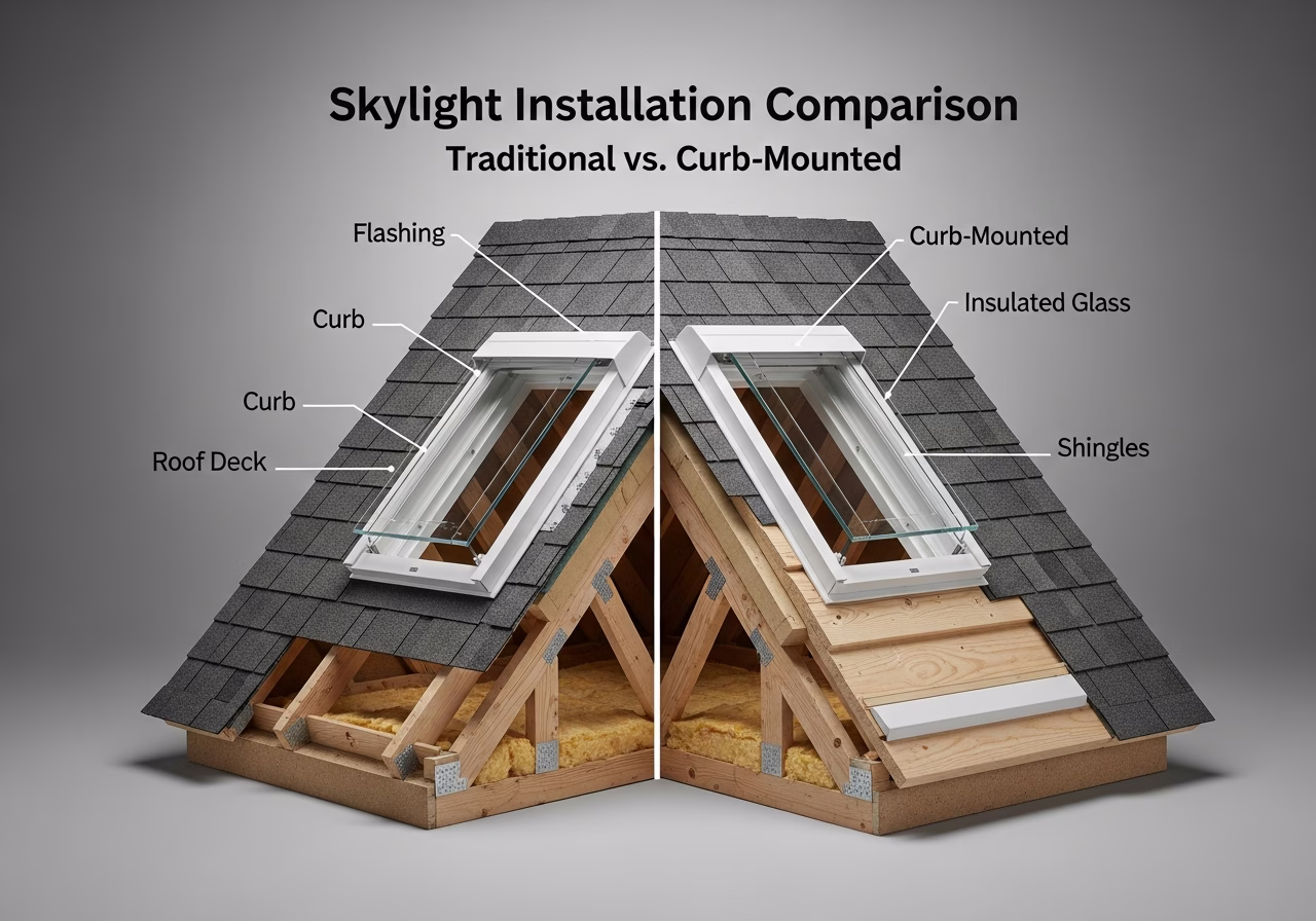 Side-by-side product and material comparison for skylight installation — typical brands and finishes used in Toronto window a
