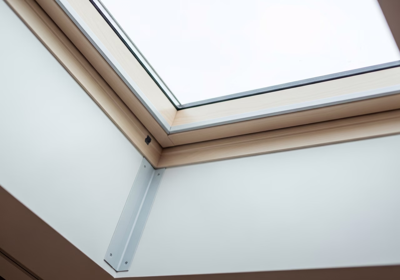 Close-up detail of professionally completed skylight installation showing craftsmanship and finish quality