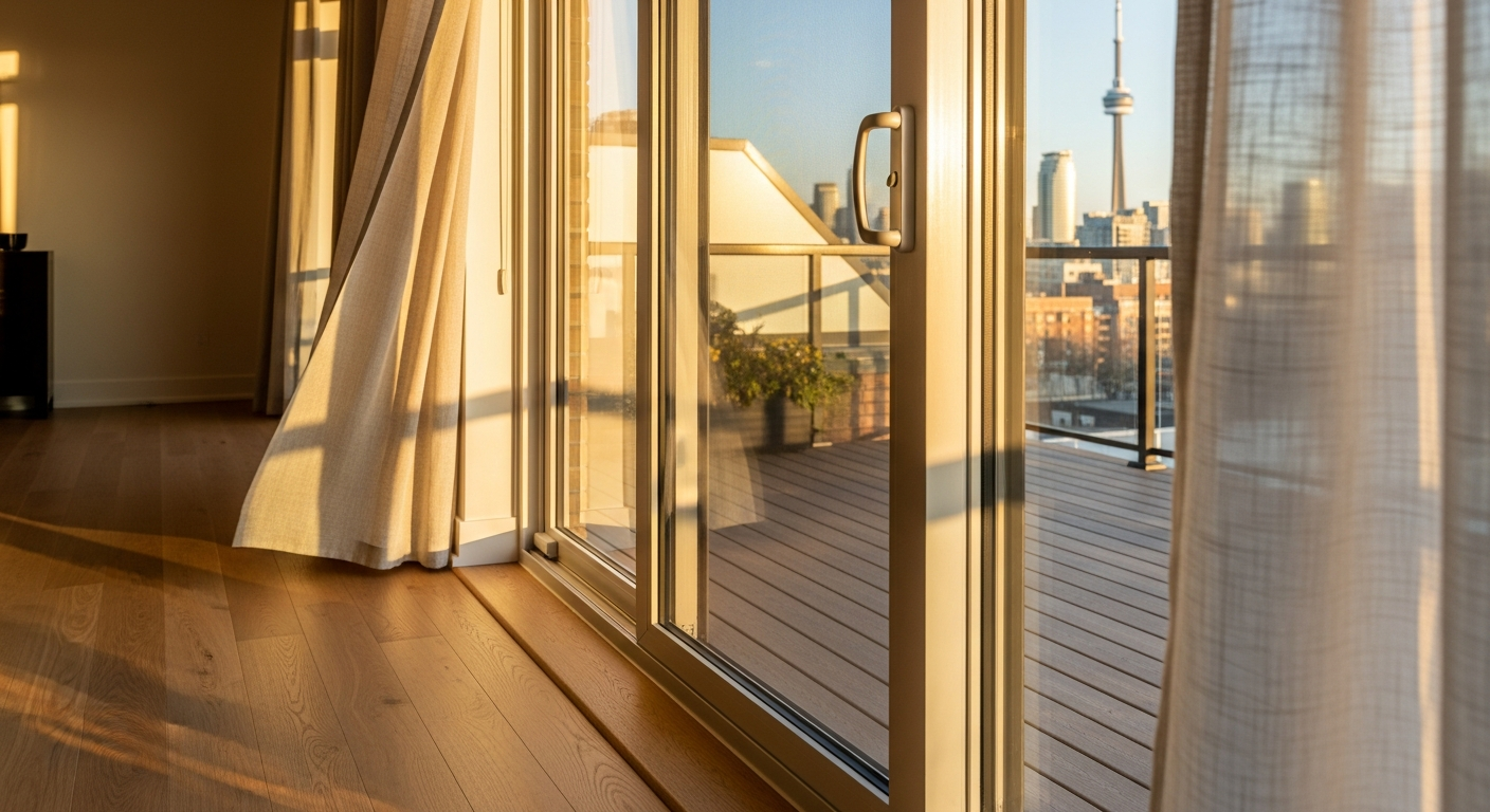 Close-up of professional sliding & patio door installation work delivered in Toronto