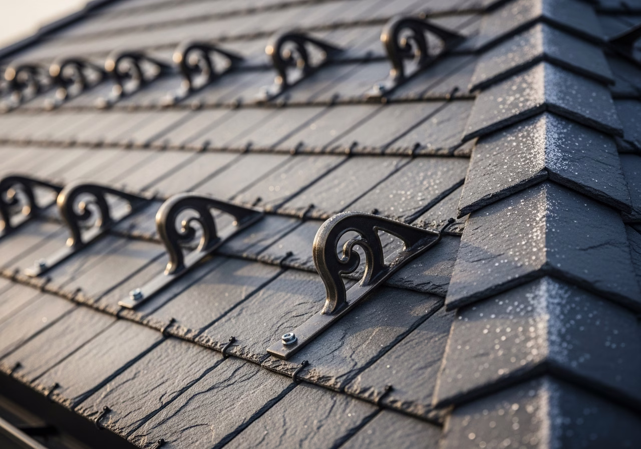 Close-up detail of professionally completed snow guard installation showing craftsmanship and finish quality