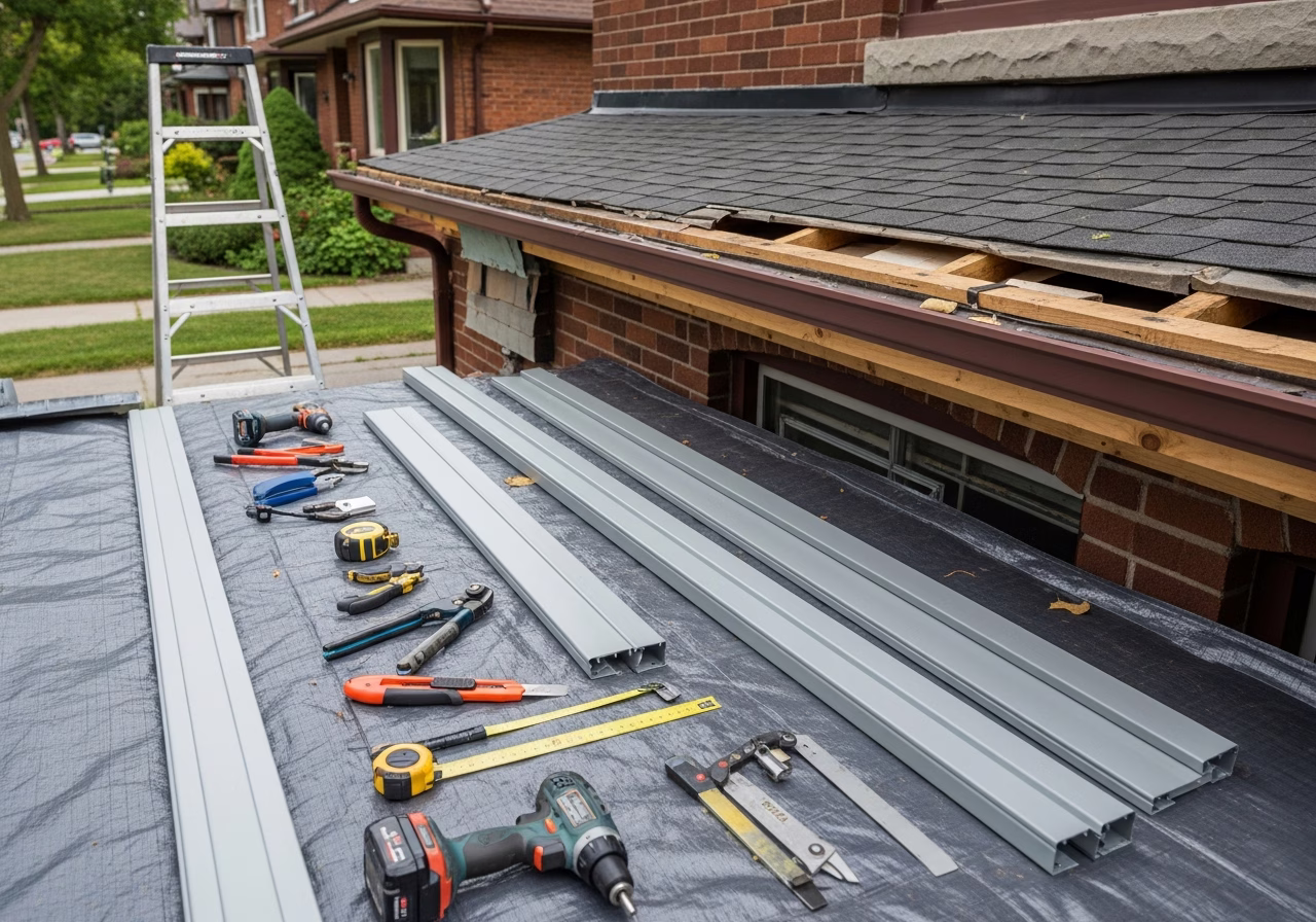 Soffit & Fascia Replacement tools and materials staged in Toronto home