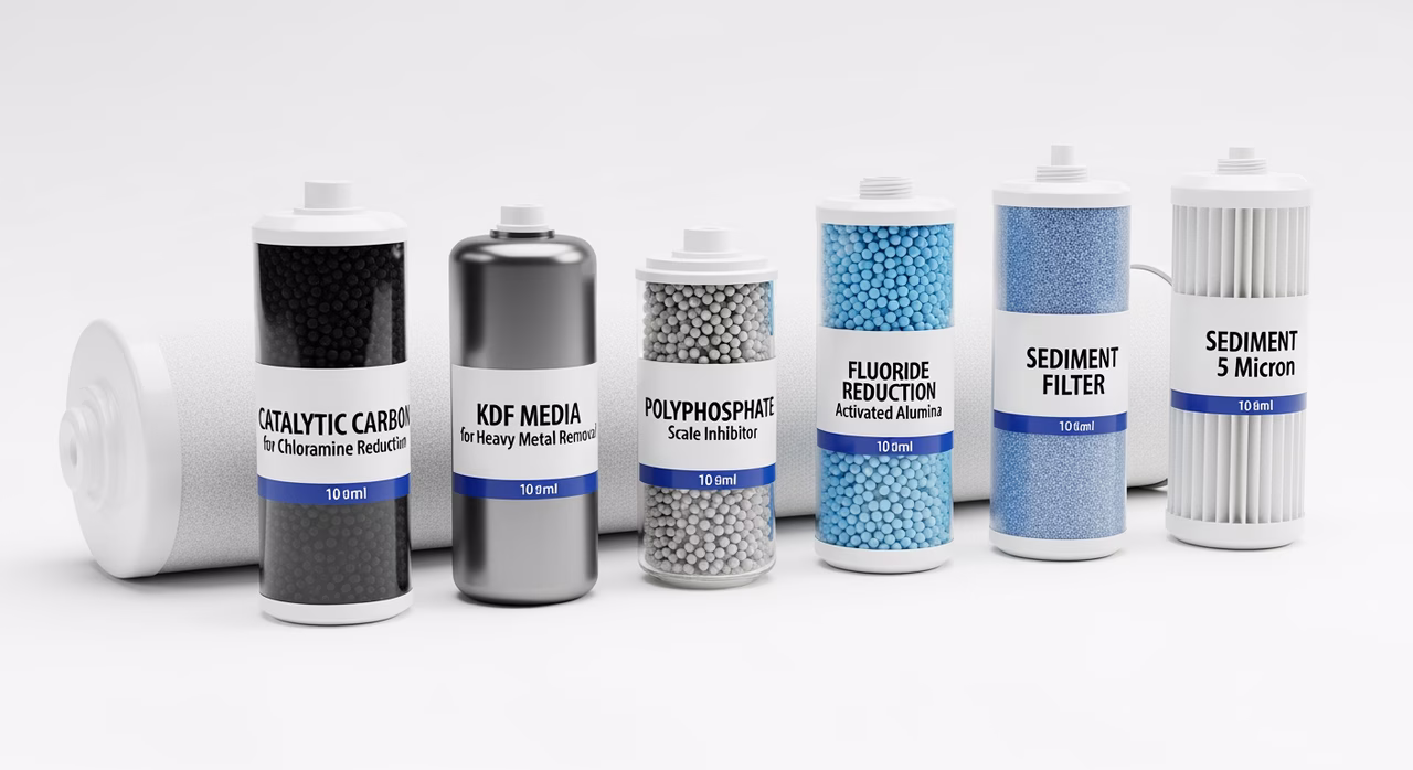 Comparison of UV sterilizer, KDF carbon, and iron-reducing filter cartridges on bench