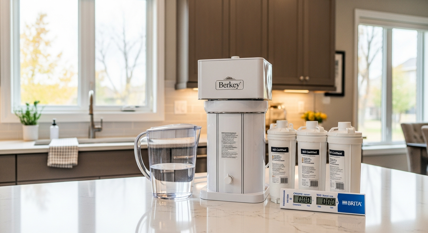 Editorial detail of a Uxbridge specialty water filtration (pfas, arsenic, fluoride, uv) install — visible quality finish