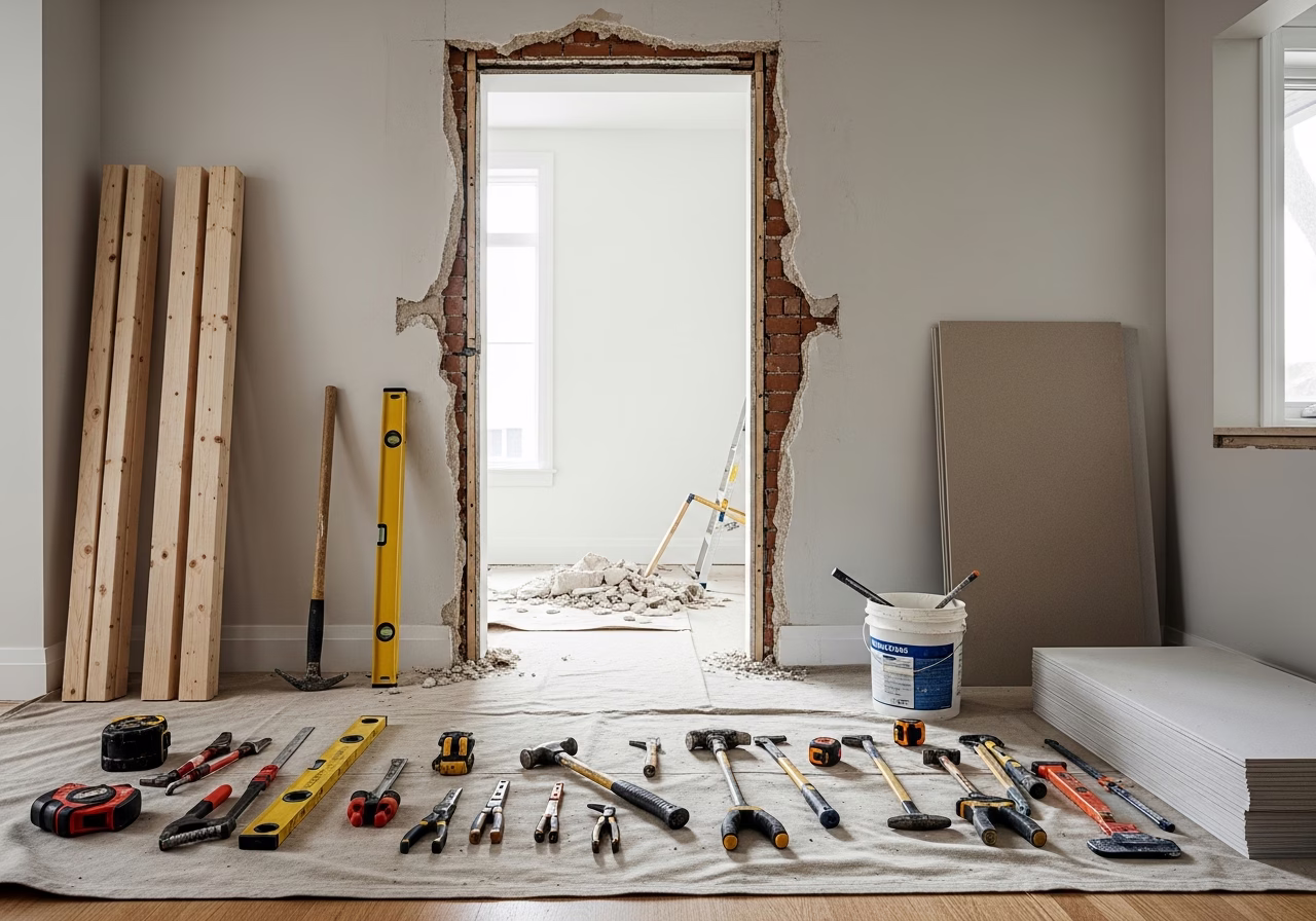 Doorway Widening for Accessibility tools and materials staged in Toronto home