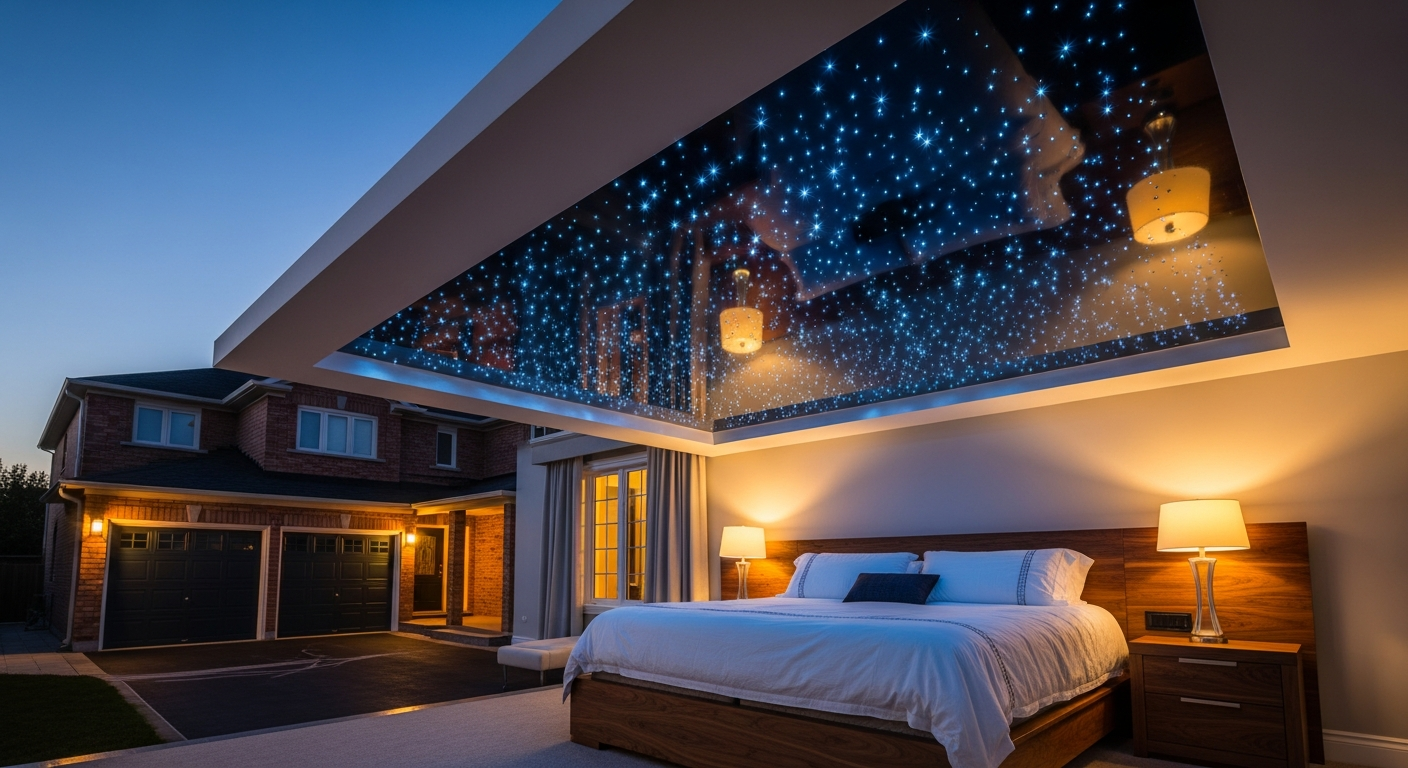Completed star sky ceiling installation work showcasing finishing details in Ajax