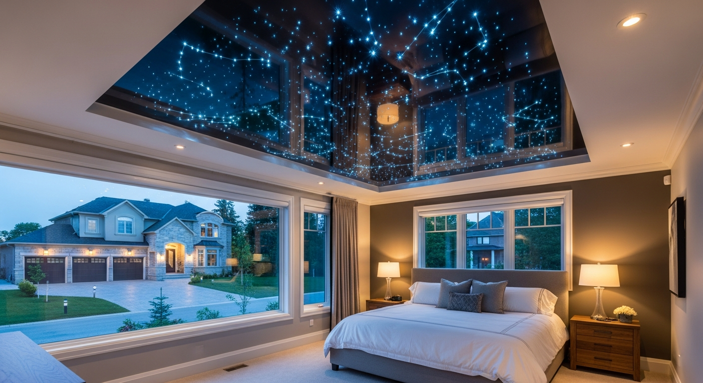 Close-up of professional star sky ceiling installation work delivered in Aurora