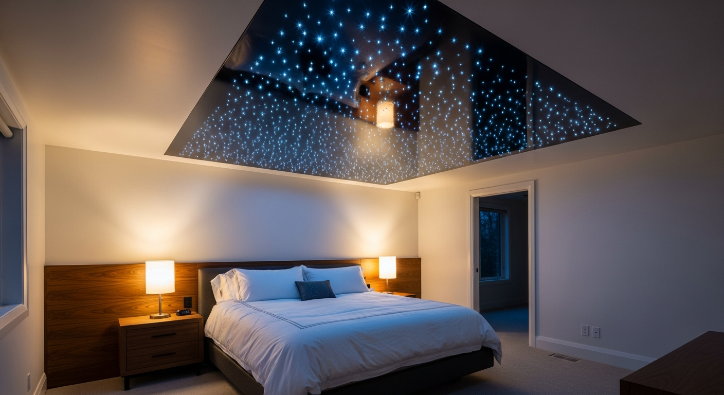 Editorial detail of a Burlington star sky ceiling installation install — visible quality finish