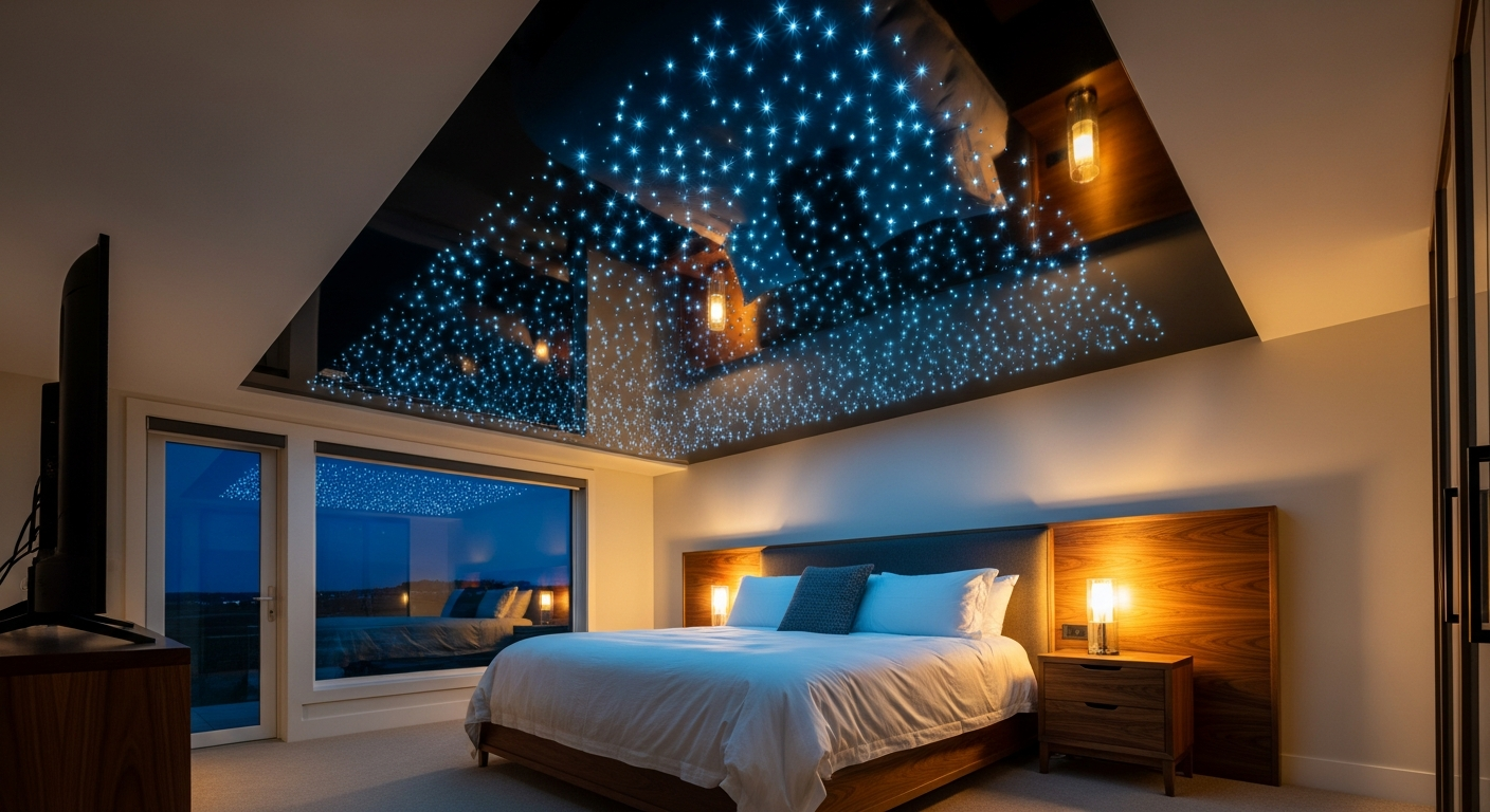 Close-up of professional star sky ceiling installation work delivered in King City