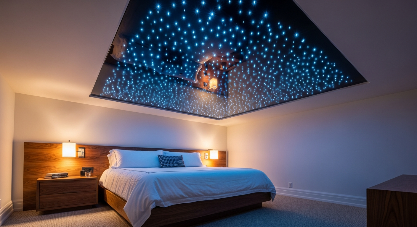 Final result of a star sky ceiling installation project at a Oakville residence