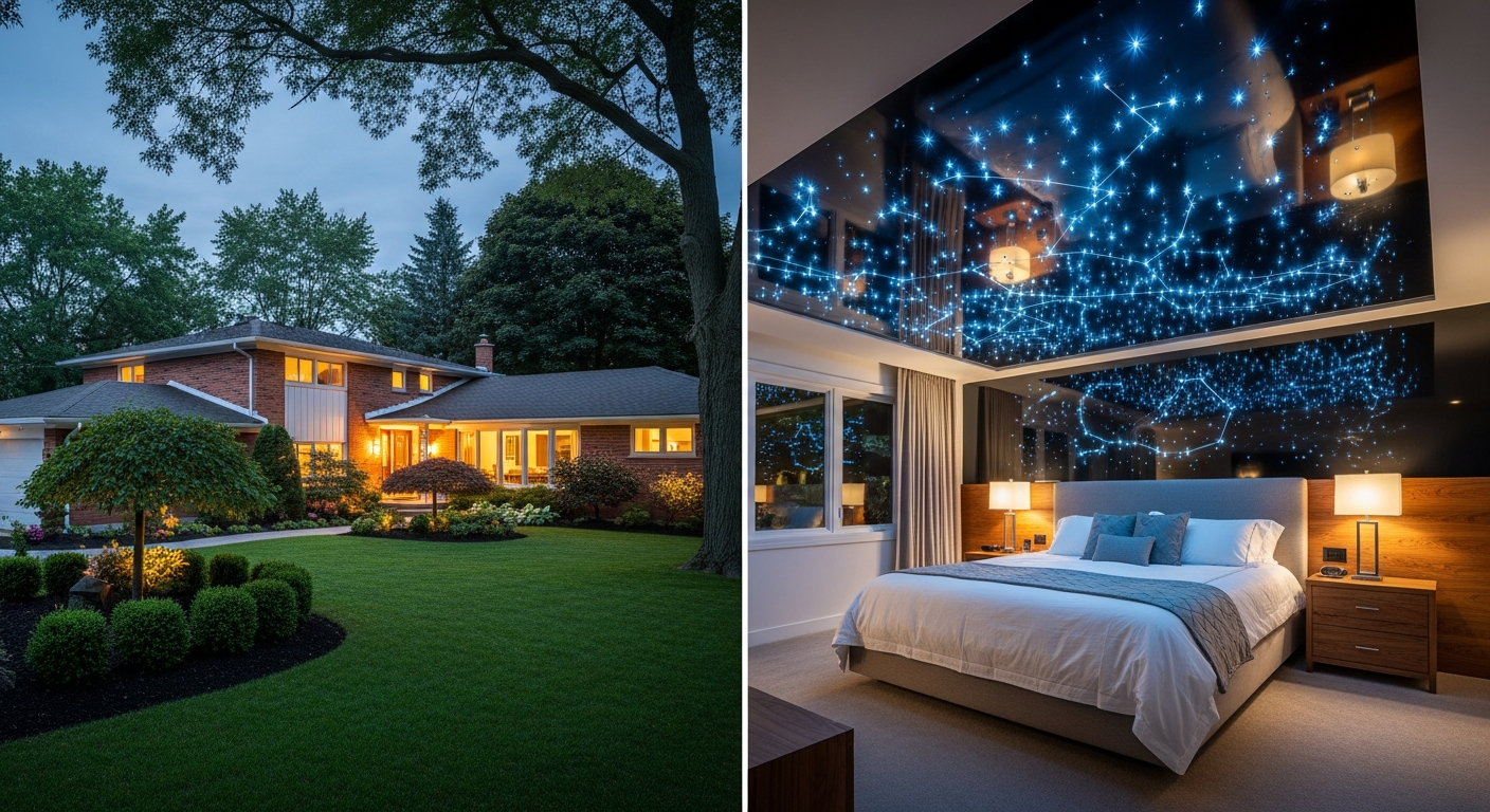 Completed star sky ceiling installation work showcasing finishing details in Pickering