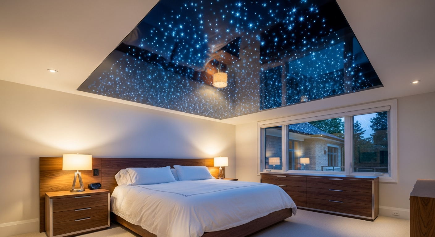 Detail view of a star sky ceiling installation job finished in Scugog — expert craftsmanship