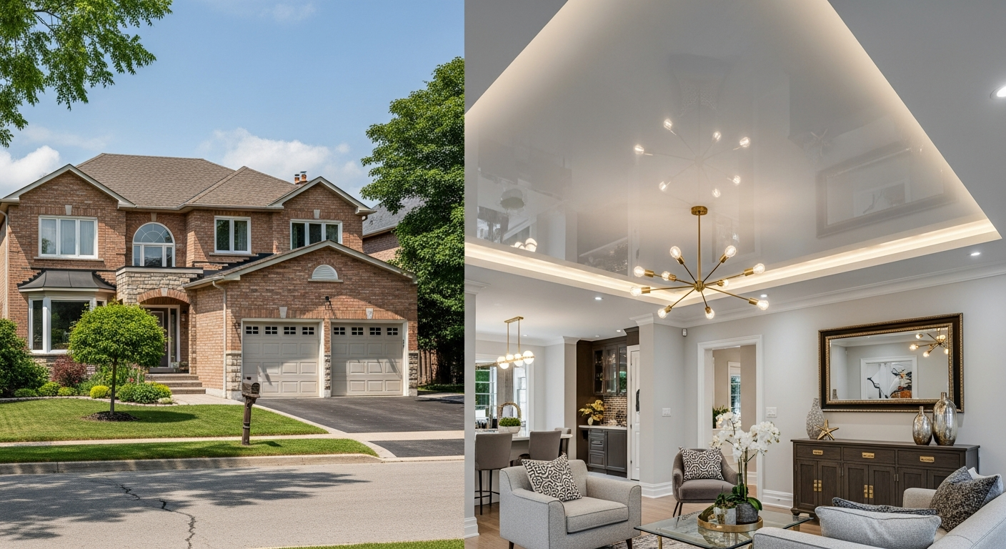 Editorial detail of a Ajax stretch ceiling installation install — visible quality finish