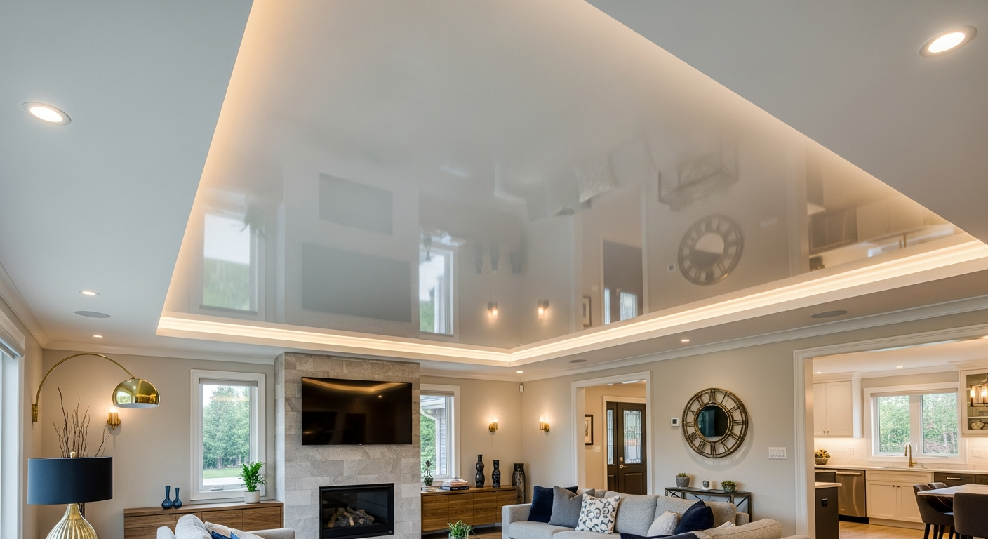 Recently completed stretch ceiling installation renovation in a Brock home