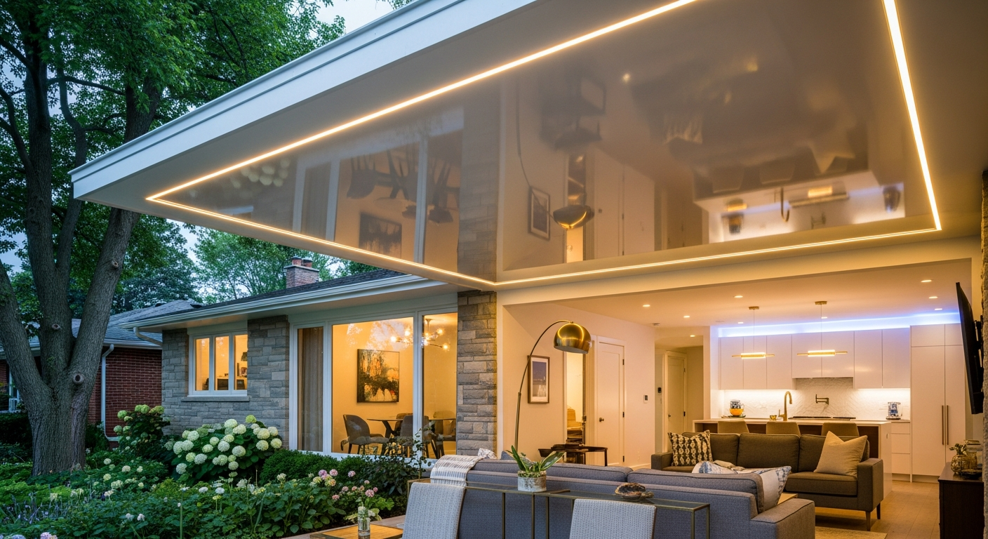 Close-up of professional stretch ceiling installation work delivered in Burlington
