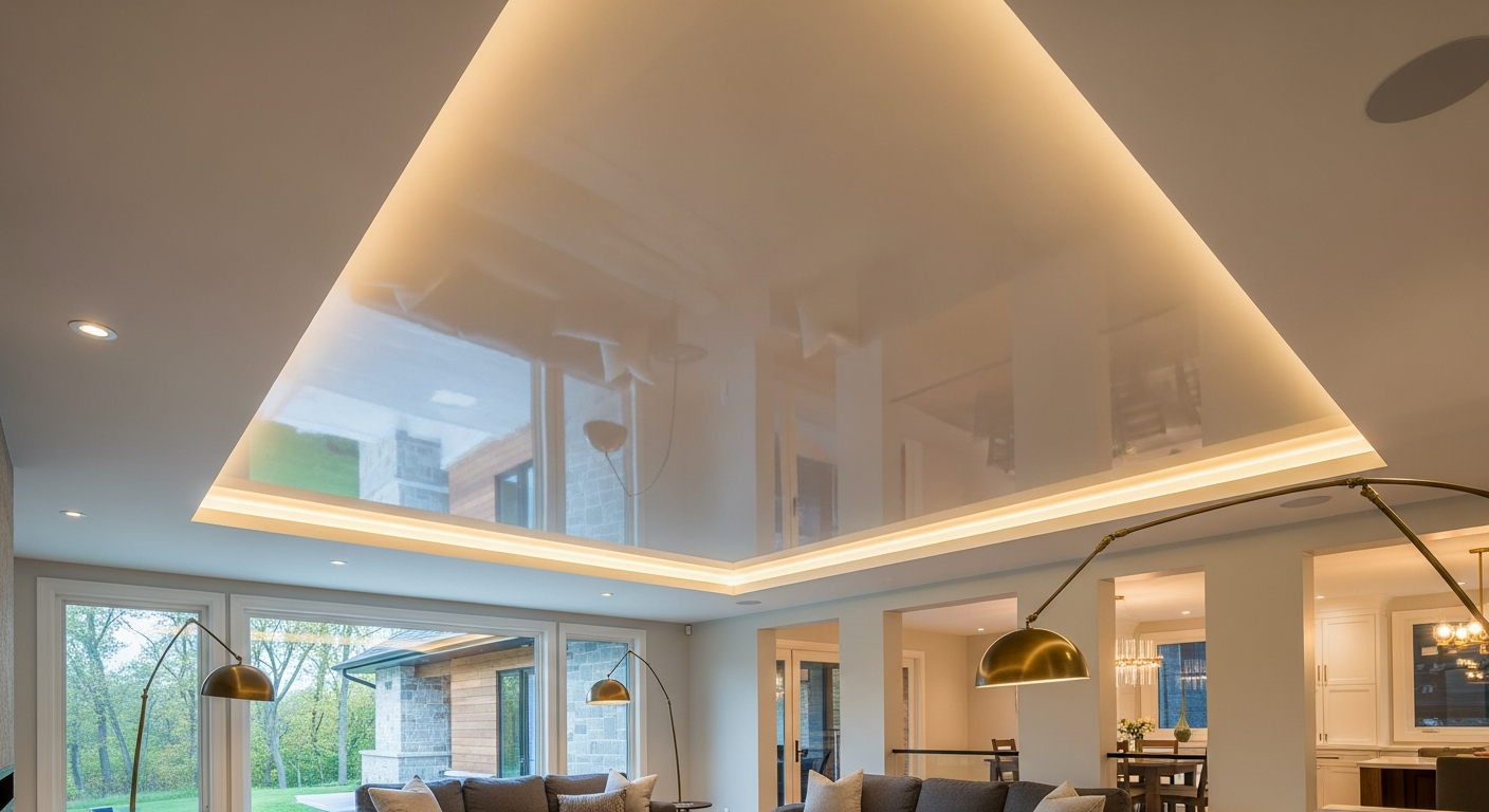 On-site stretch ceiling installation install detail at a Caledon property