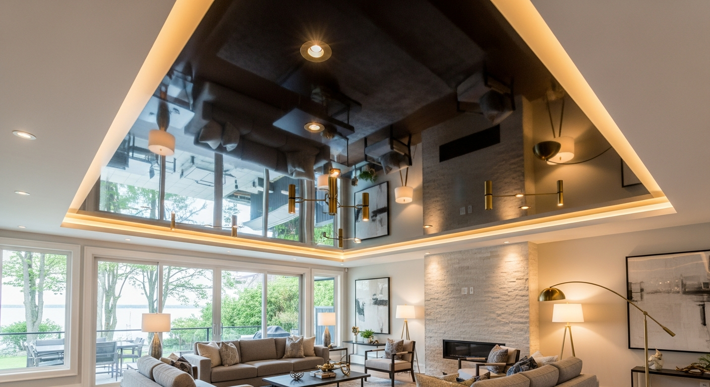 Stretch Ceiling Installation portfolio close-up from a Georgina renovation by RenoHouse