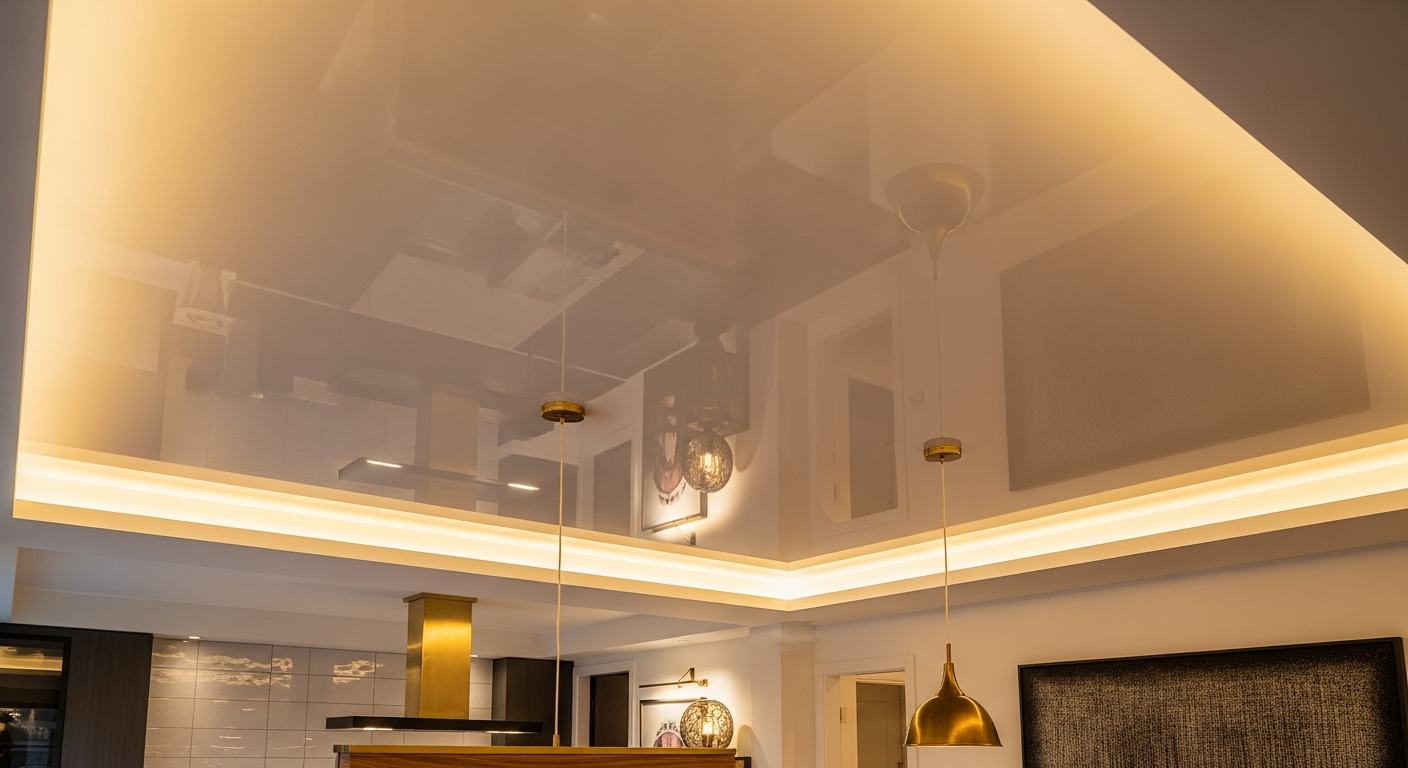 Editorial detail of a Newmarket stretch ceiling installation install — visible quality finish
