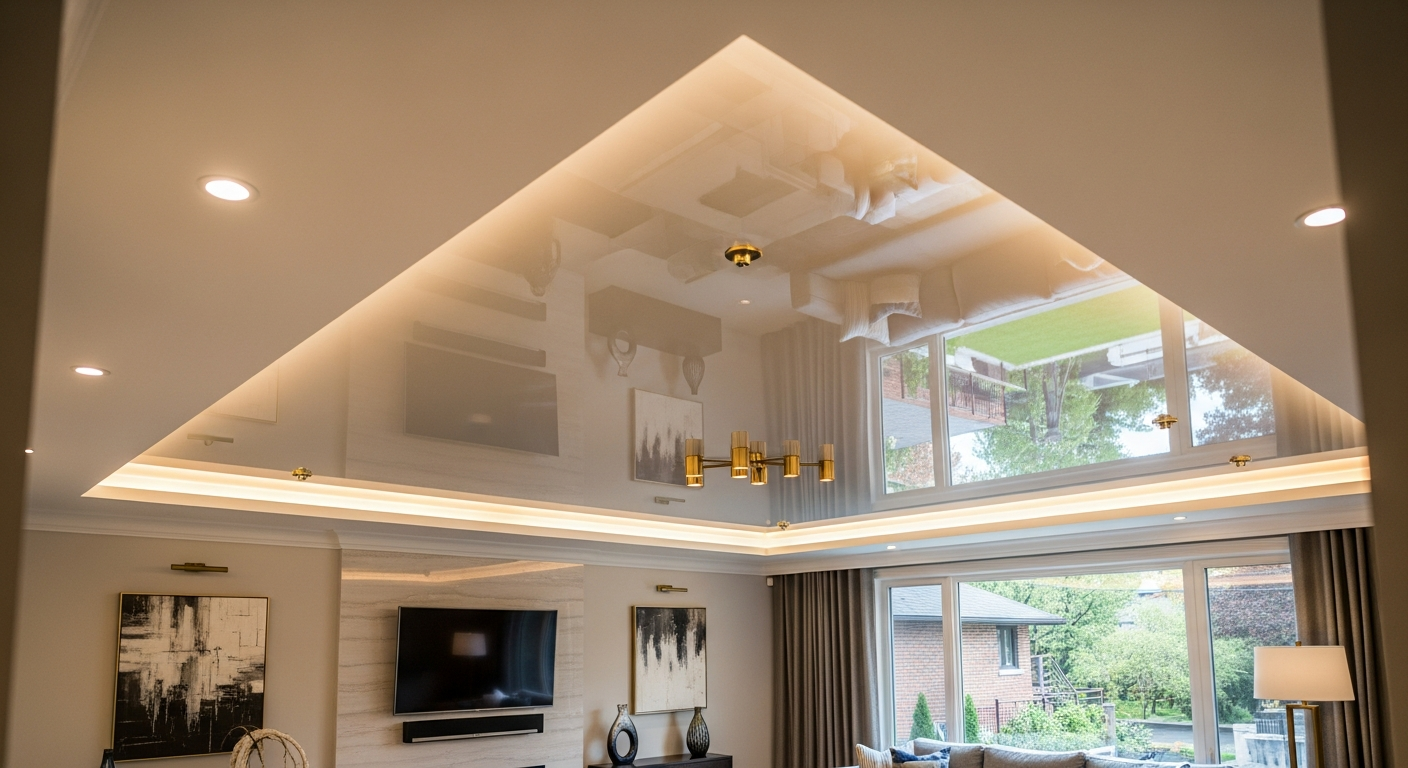 Close-up of professional stretch ceiling installation work delivered in North York