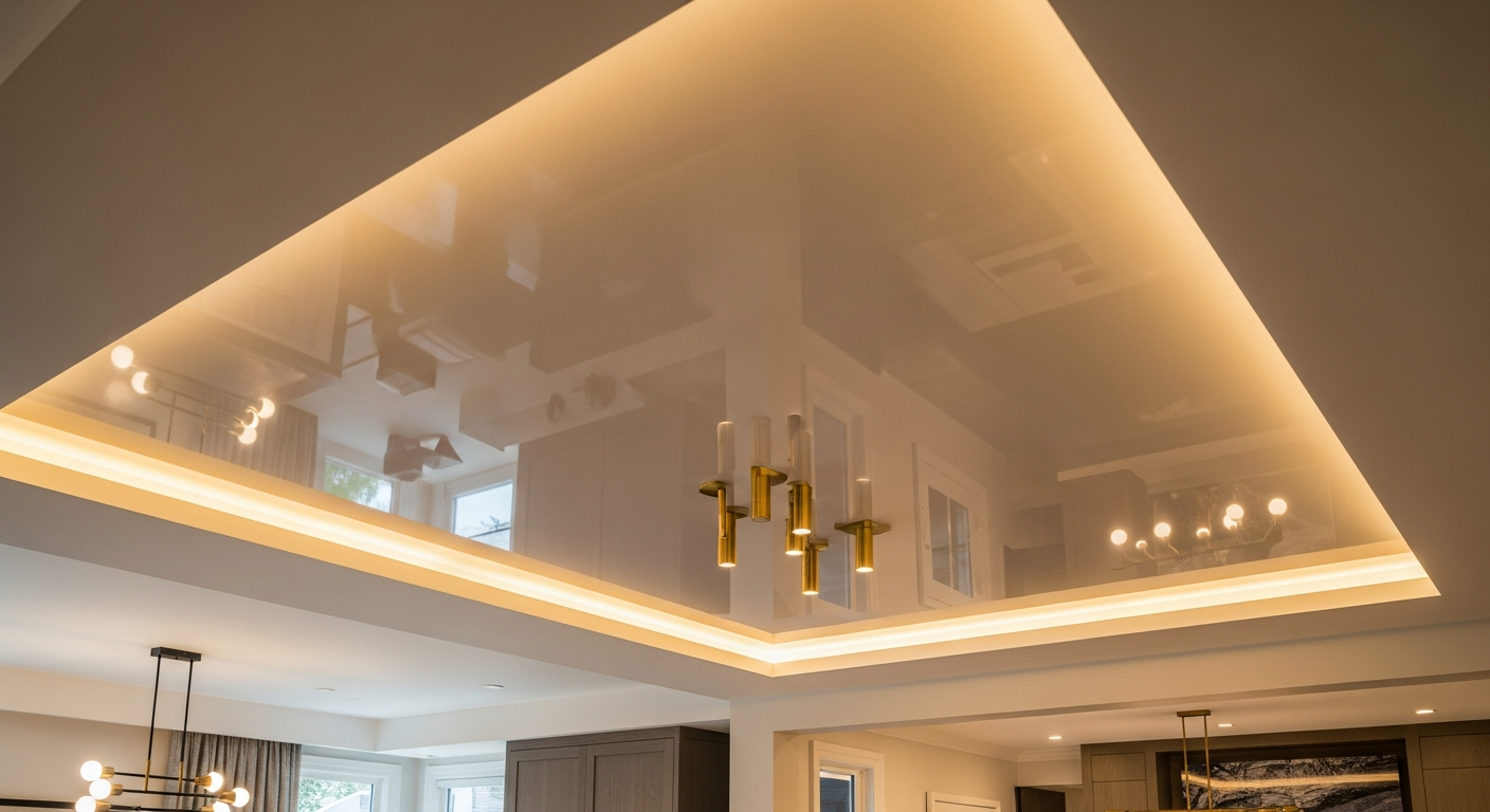 On-site stretch ceiling installation install detail at a Pickering property