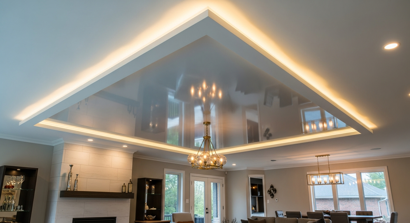 Close-up of professional stretch ceiling installation work delivered in Scugog