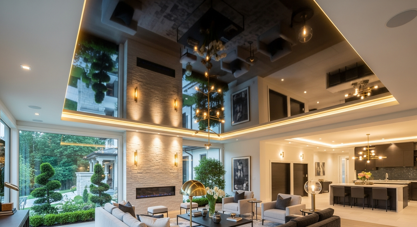 Detail view of a stretch ceiling installation job finished in Vaughan — expert craftsmanship