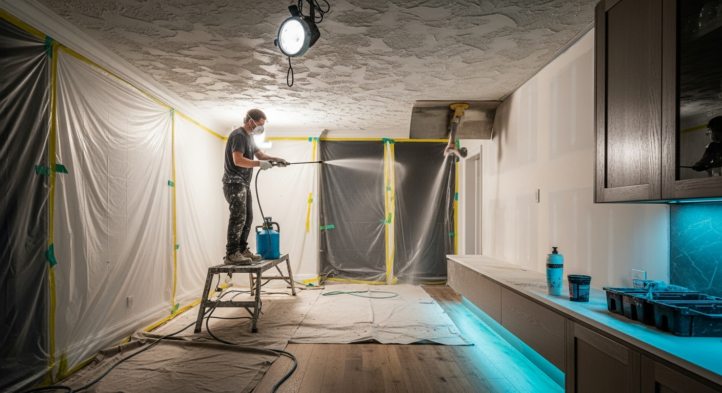 Aurora stucco & stipple ceiling portfolio sample — finished by licensed RenoHouse crew