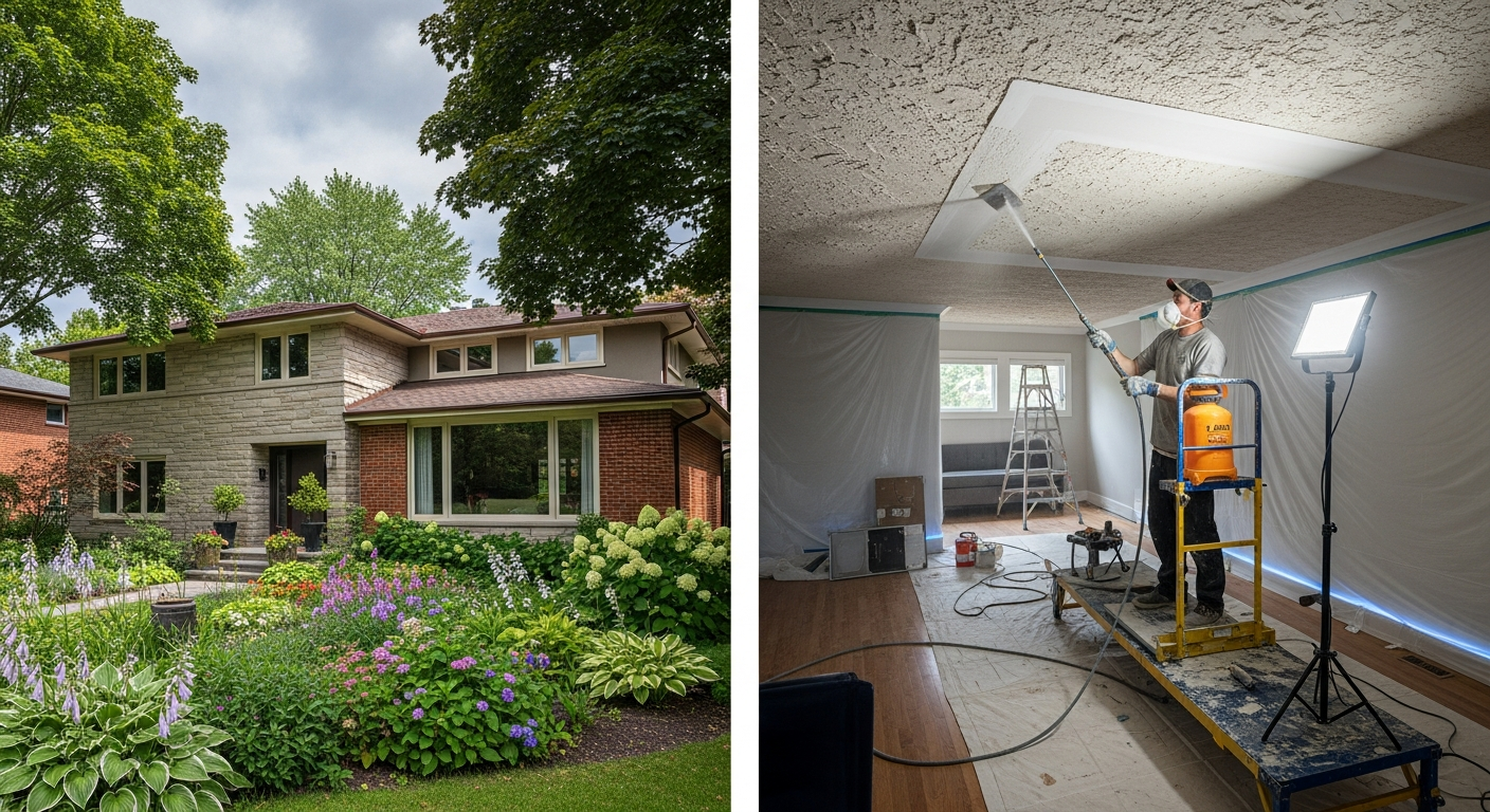 Recently completed stucco & stipple ceiling renovation in a Burlington home