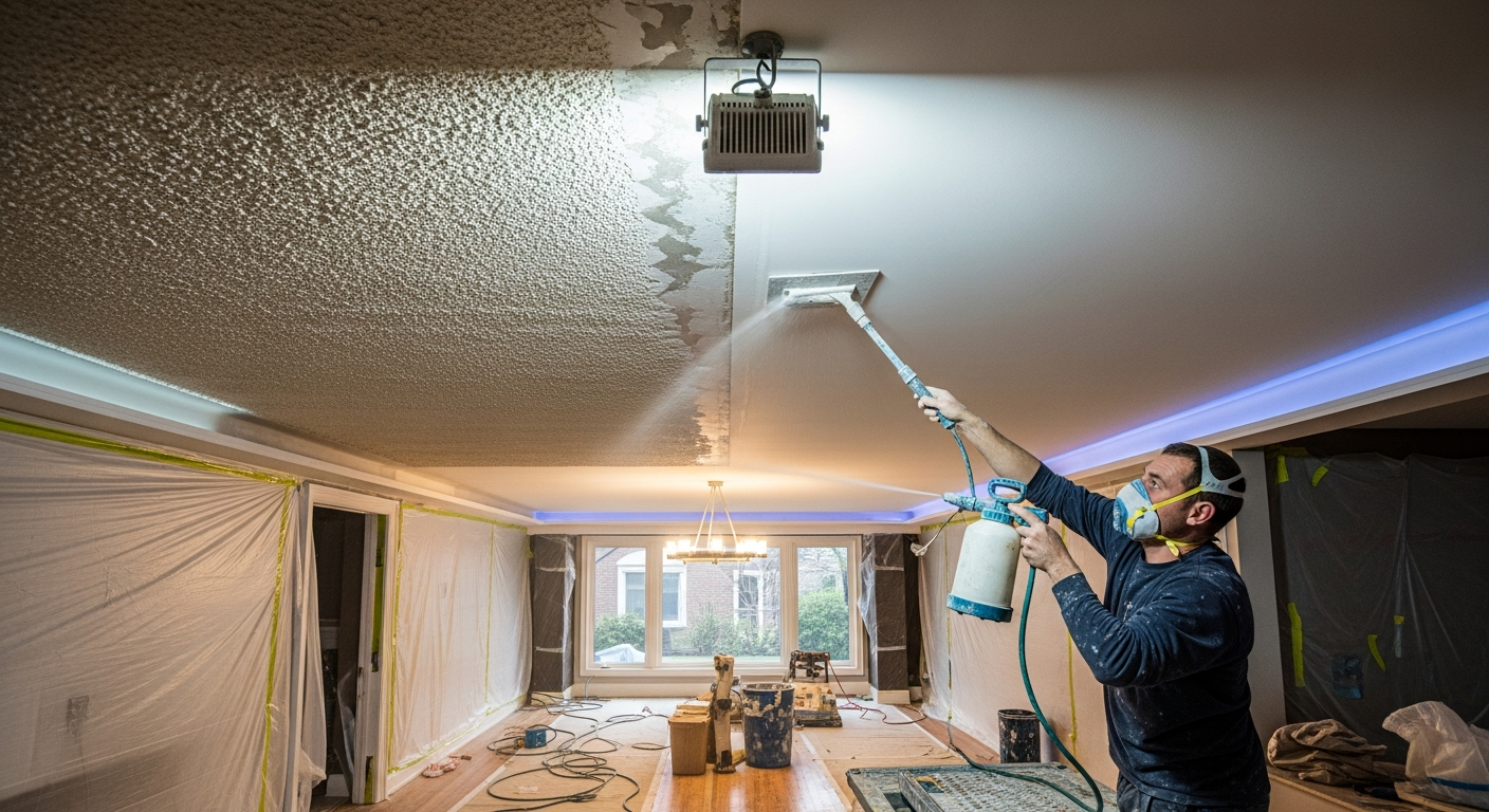 Close-up of professional stucco & stipple ceiling work delivered in Mississauga