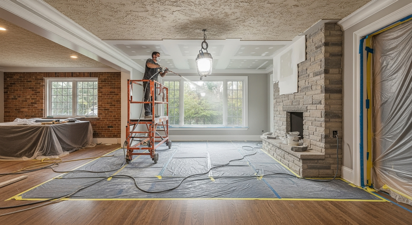 Recently completed stucco & stipple ceiling renovation in a North York home