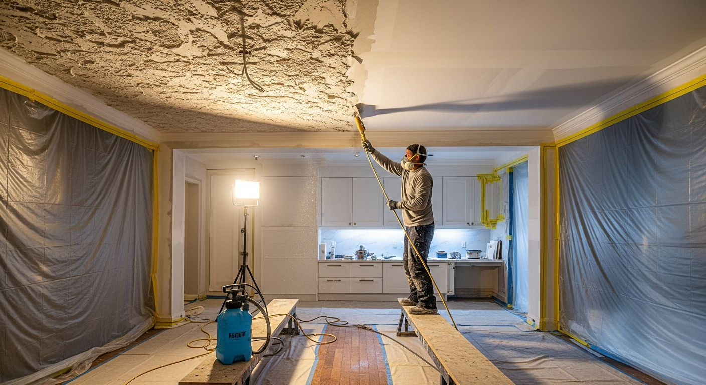 Completed stucco & stipple ceiling work showcasing finishing details in Scarborough
